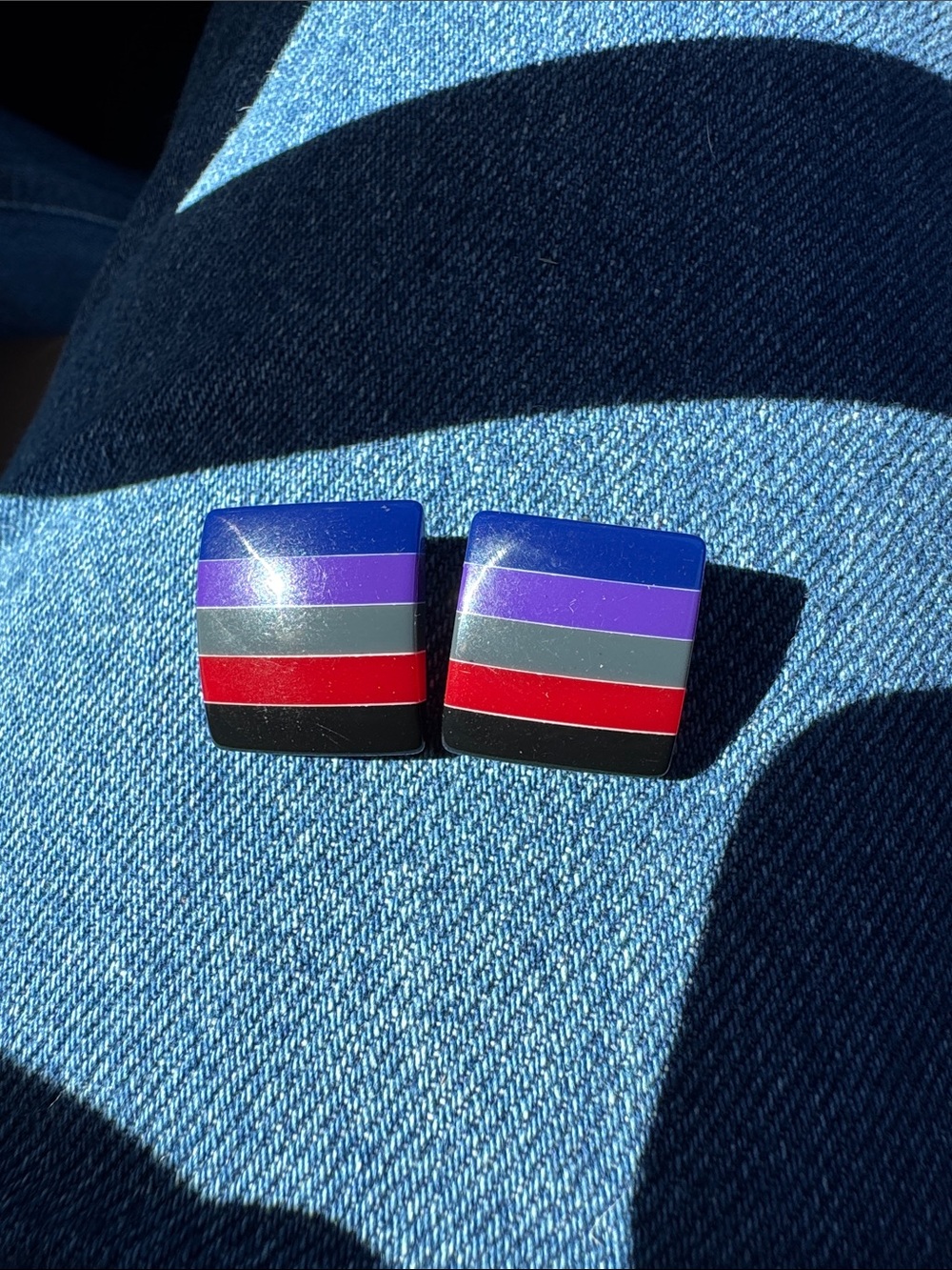 Retro Earrings-Striped Squared clip ons